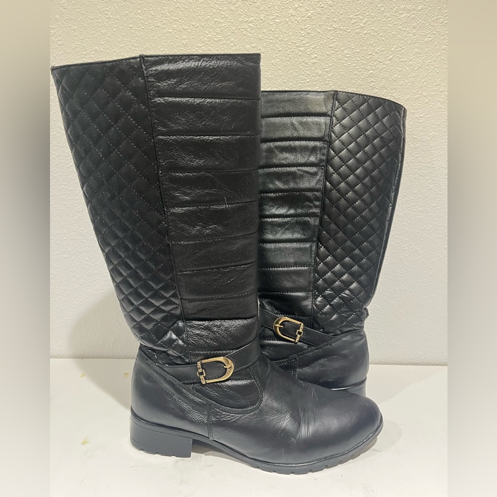 Black Quilted Knee-High Boots